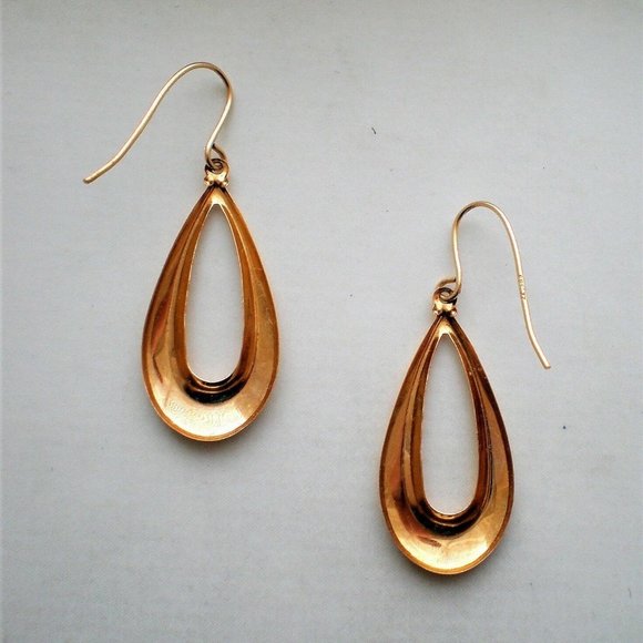 European Designer Solid 14K 585 Yellow Gold Tear Drop Dangle Pierced Earrings - Picture 2 of 5